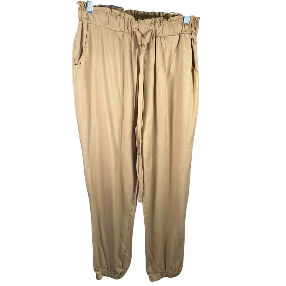 Shinesdar L Women's Tan Joggers Lightweight Drawstring Waist Casual Pants